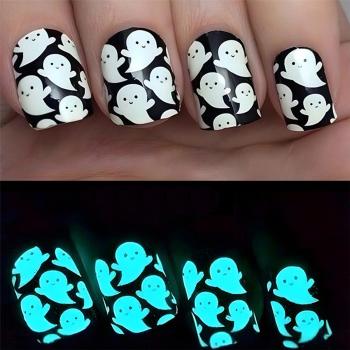 twenty four pcs halloween luminous cute ghost fake nails x3 boxes(with 3 pcs tapes)