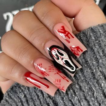 twenty four pcs halloween thriller ketchup skull fake nails x3 boxes(with 3 pcs tapes)