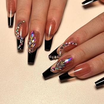 twenty four pcs rhinestone glitter contrast color fake nails x3 boxes(with 3 pcs tapes)