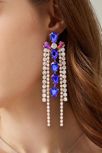 one pair water drop rhinestone tassel earrings(length:11.8cm)