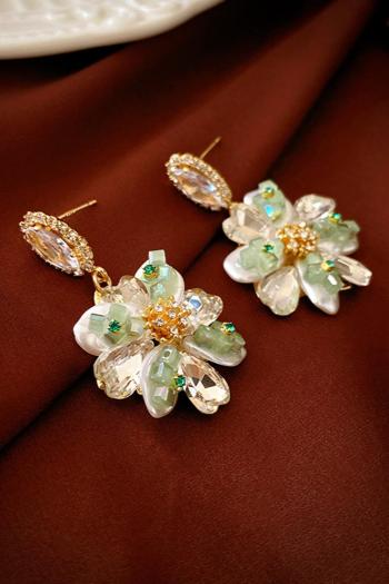 one pair retro flower rhinestone earrings(length:4.1cm)