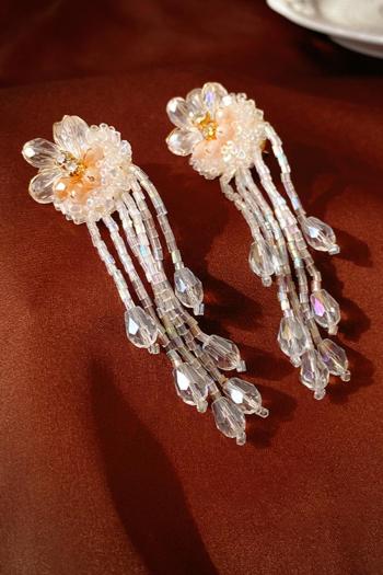 one pair rhinestone flower tassel earrings(length:5.8cm)