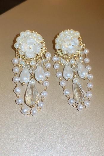 one pair pearl rhinestone flower tassel earrings(length:5.8*2.2cm)