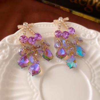 one pair rhinestone grape earrings(length:6.6cm)