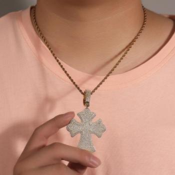 one pc stylish new rhinestone cross stainless steel men's necklace(length:60cm)