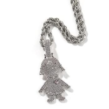 one pc stainless steel rhinestone cartoon couple models necklace(length:60cm)