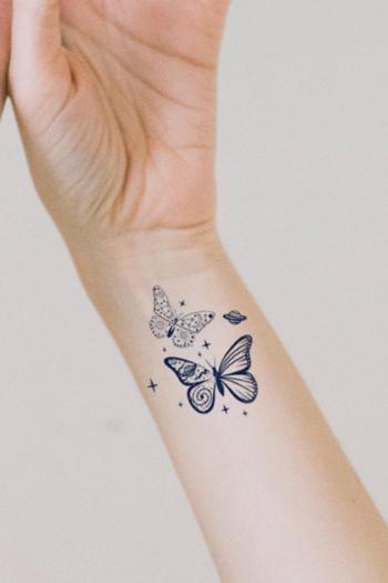 five pc set semi-permanent mountain galaxy butterfly tattoo stickers 60*60mm