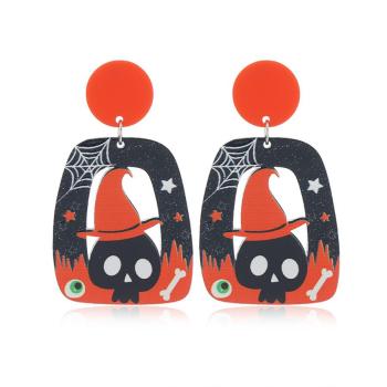 halloween one pair sparkling acrylic skull witch hat earrings(length:5.7cm)