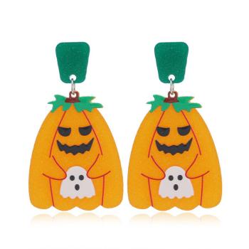 halloween one pair sparkling acrylic pumpkin ghost earrings(length:5.8cm)
