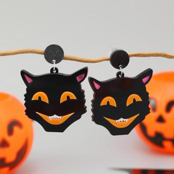 halloween one pair acrylic glitter round cat head earrings(length:5.2cm)