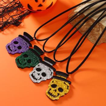 halloween glitter skull acrylic necklace(length:46+4 cm)