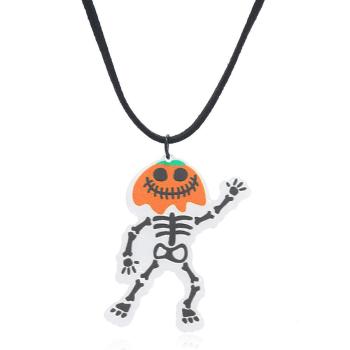 halloween glitter acrylic skull pumpkin necklace(length:46+4 cm)