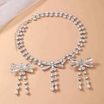 two pc set rhinestone bow tassel wedding necklace earrings(mixed length)