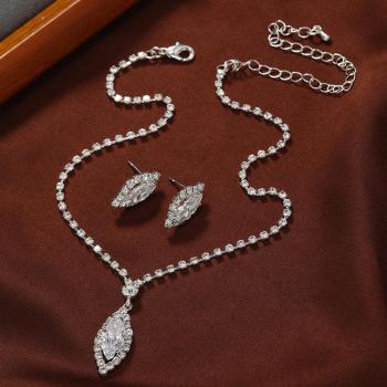 two pc set simple rhinestone wedding tassel necklace earrings(mixed length)