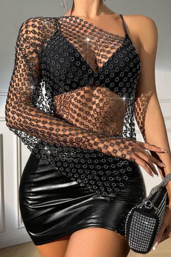 sexy fishnet rhinestones one shoulder top body chain(only body chain)