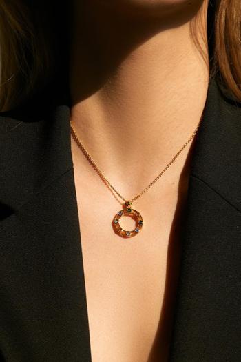 one pc mulitcolor rhinestone round shape necklace(length:39+6cm)
