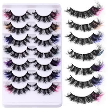 seven pair synthetic multicolor fake eyelashes with box(length:35mm)