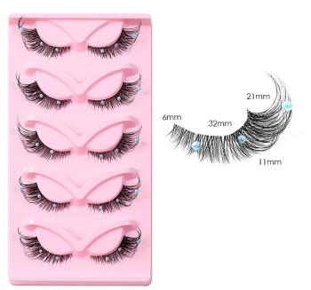 five pair synthetic fox eyes transparent terrier pearl eyelashes with box(length:32mm)