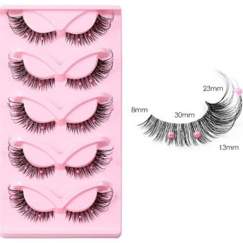 five pair pearl synthetic fox eyes transparent terrier eyelashes(length:30mm)
