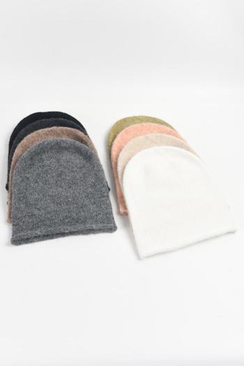 one pc fluffy warm wool blend seamless knitted hat 55-60cm