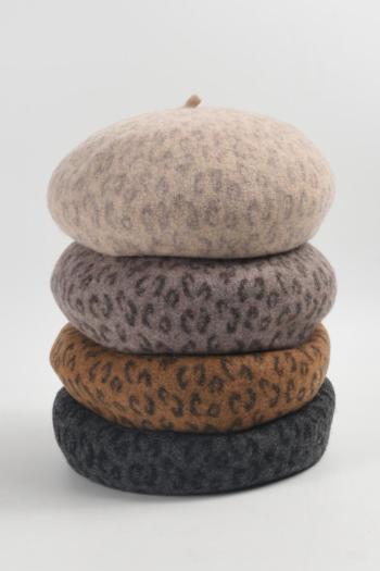 one pc retro leopard print wool beret 56-58cm