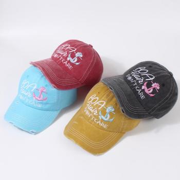 one pc denim anchor pattern letter embroidery adjustable baseball cap
