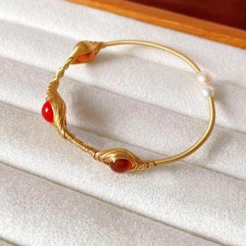 one pc pearl natural stone decor adjustable bracelets(length:6.2cm)