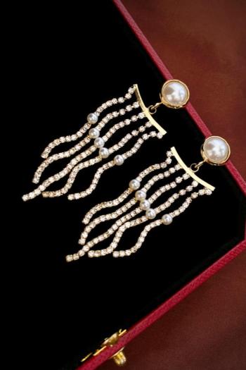 one pair rhinestone pearl tassel earrings(length:6cm)