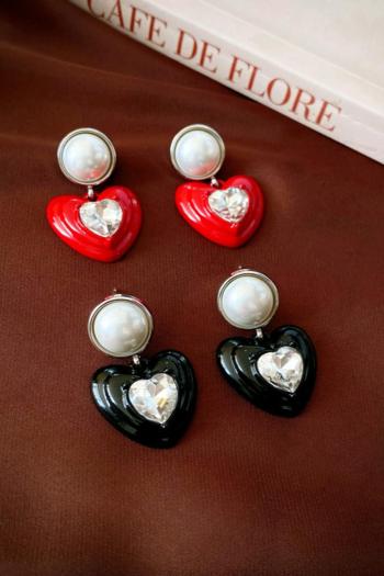 one pair heart shape rhinestone pearl earrings(length:3.7cm)