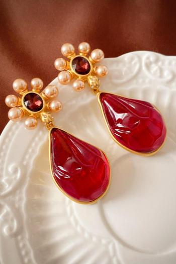one pair irregular water drop rhinestone pearl earrings(length:7cm)