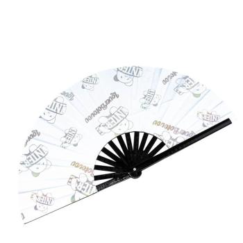 one pc stylish cartoon bear letter reflective bamboo dance folding fan 33*65cm