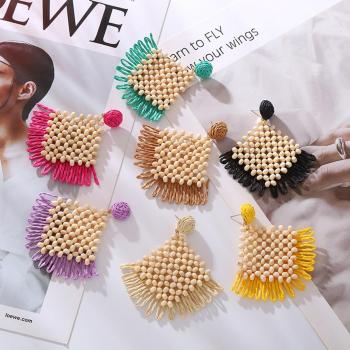 one pair new stylish 7 colors weave beaded bohemia earrings(length:7.5cm)