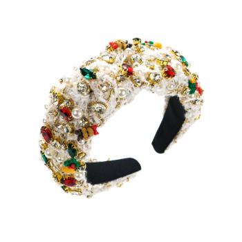 one pc stylish new christmas pearl rhinestone decor hair hoop(width:4cm)