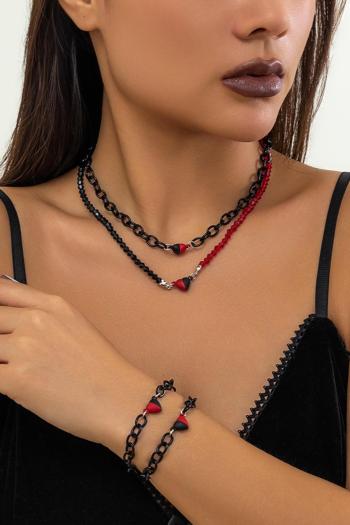 one set of retro contrast color heart pendant necklaces bracelets(mixed length)