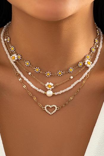 one pc stylish new daisy beaded pearl multi-layer adjustable copper necklace