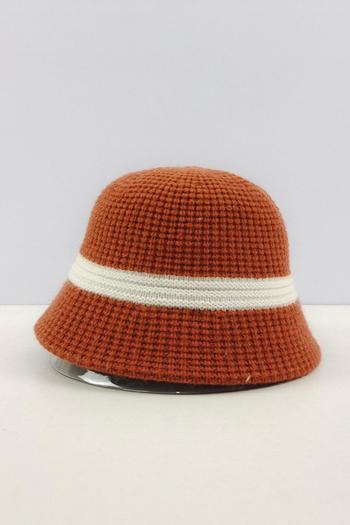 one pc stylish new 6 colors contrast color ribbed knit bucket hat 56-58cm