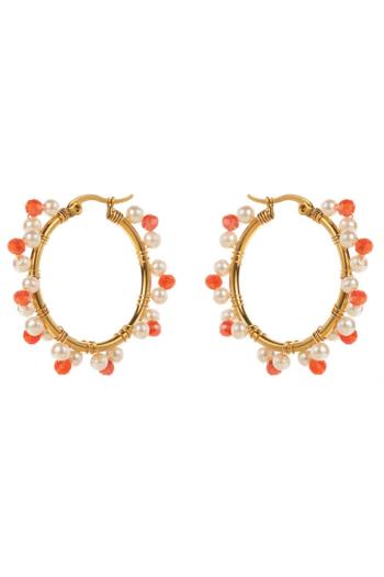 one pair new 4 colors pearl beaded decor hoop earrings(length:3.5cm)