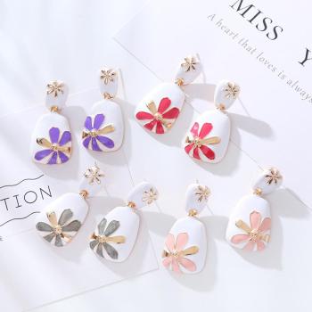 one pair new 4 colors dripping oil flower alloy earrings(length:4.3cm)