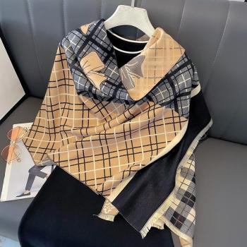 one pc stylish new lattice bow pattern warm imitation cashmere scarf 65*185cm
