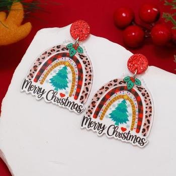 one pair christmas hat shape letter print acrylic earrings(length:5cm)