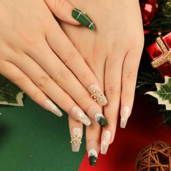 christmas 24 pcs matte pearl snowflake fake nails x3 boxes(with 3 pcs tapes)