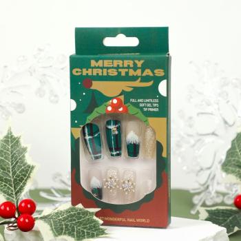 Christmas 24 pcs matte pearl snowflake fake nails x3 boxes(with 3 pcs tapes)