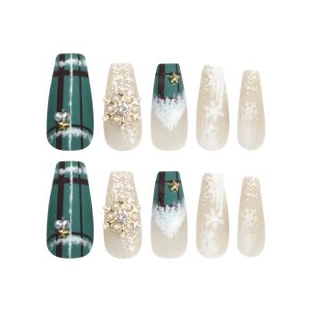Christmas 24 pcs matte pearl snowflake fake nails x3 boxes(with 3 pcs tapes)