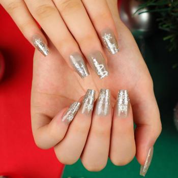 christmas 24 pcs silver glitter snowflake fake nails x3 boxes(with 3 pcs tapes)