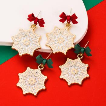 one pair new christmas snowflake shape alloy earrings(length:3.8cm)