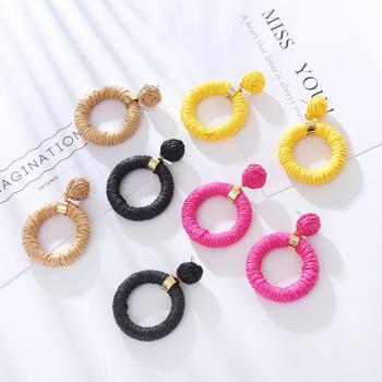 one pair new stylish solid color weave round pendant earrings(length:6cm)