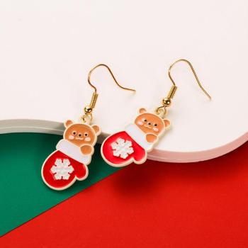 one pair new stylish christmas glove dripping oil earrings(length:4.3cm)