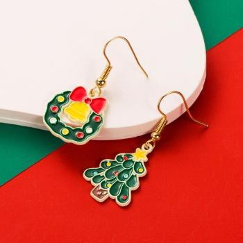 one pair new stylish christmas tree dripping oil pendant earrings(length:4.1cm)