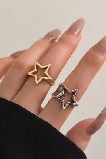 one pc stylish new solid color pentagram hollow alloy ring(width:1.7cm)