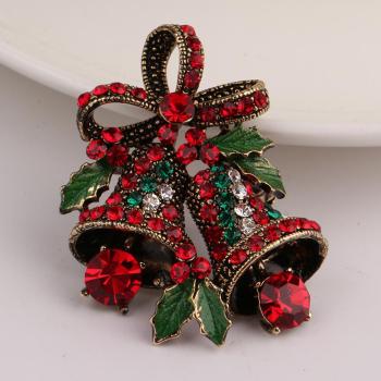 one pc christmas bells rhinestones bow retro alloy brooch(width:2.8cm)